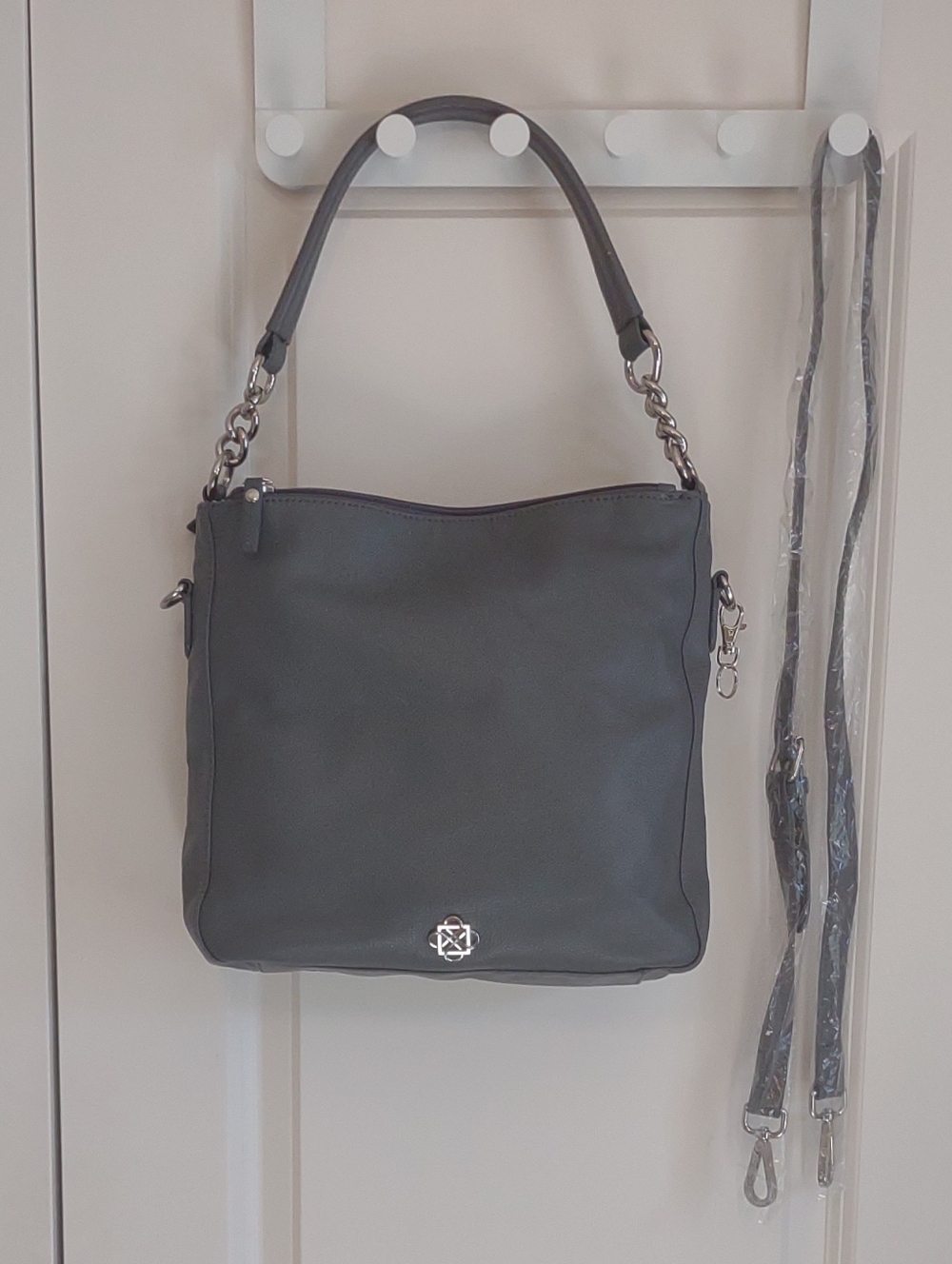Gray Piazza Sempione Shoulder Bag With Optional Crossbody Strap